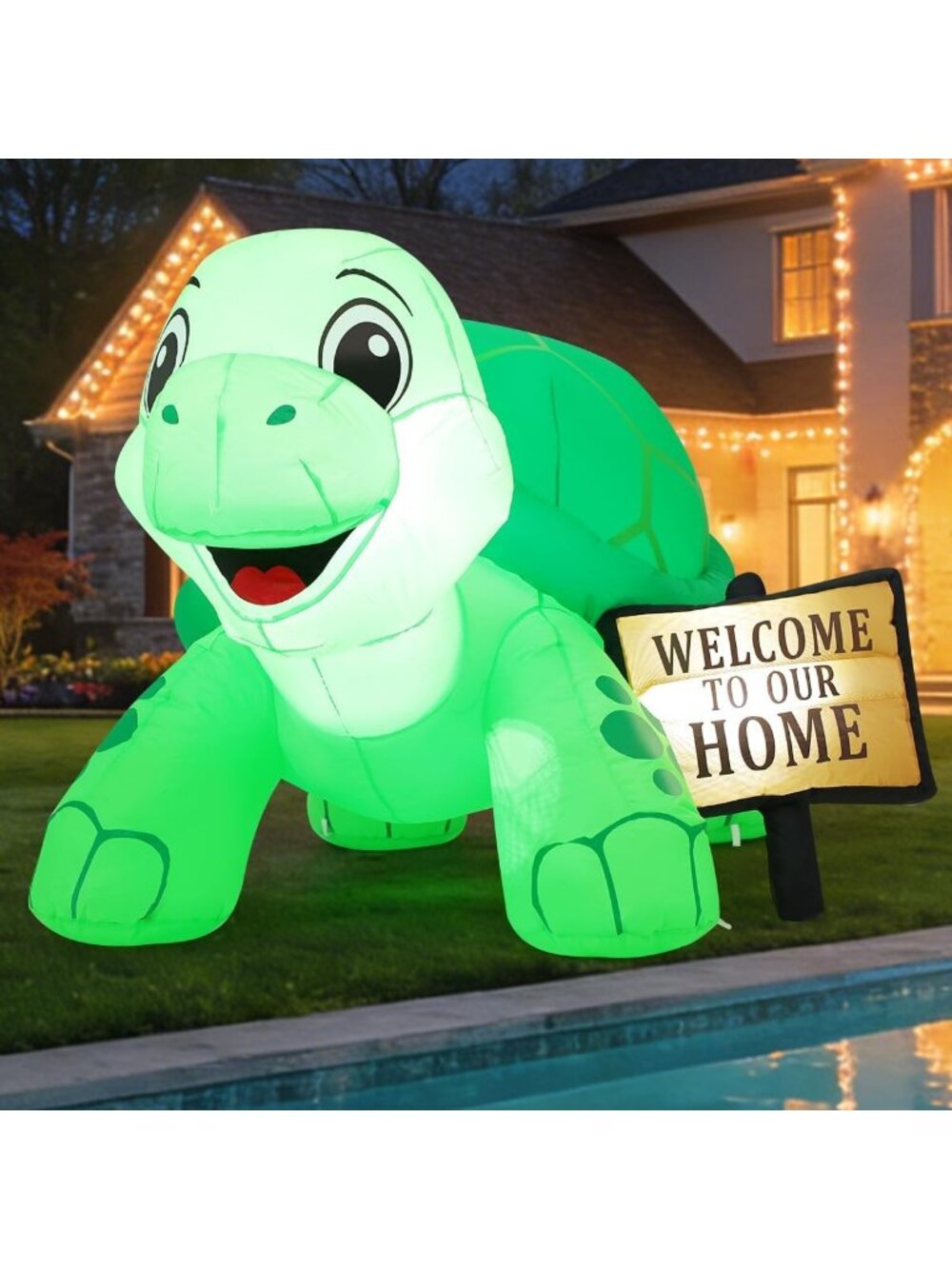 5FT Inflatable Tortoise Yard Decoration with Welcome Sign & LED Lights - Outdoor